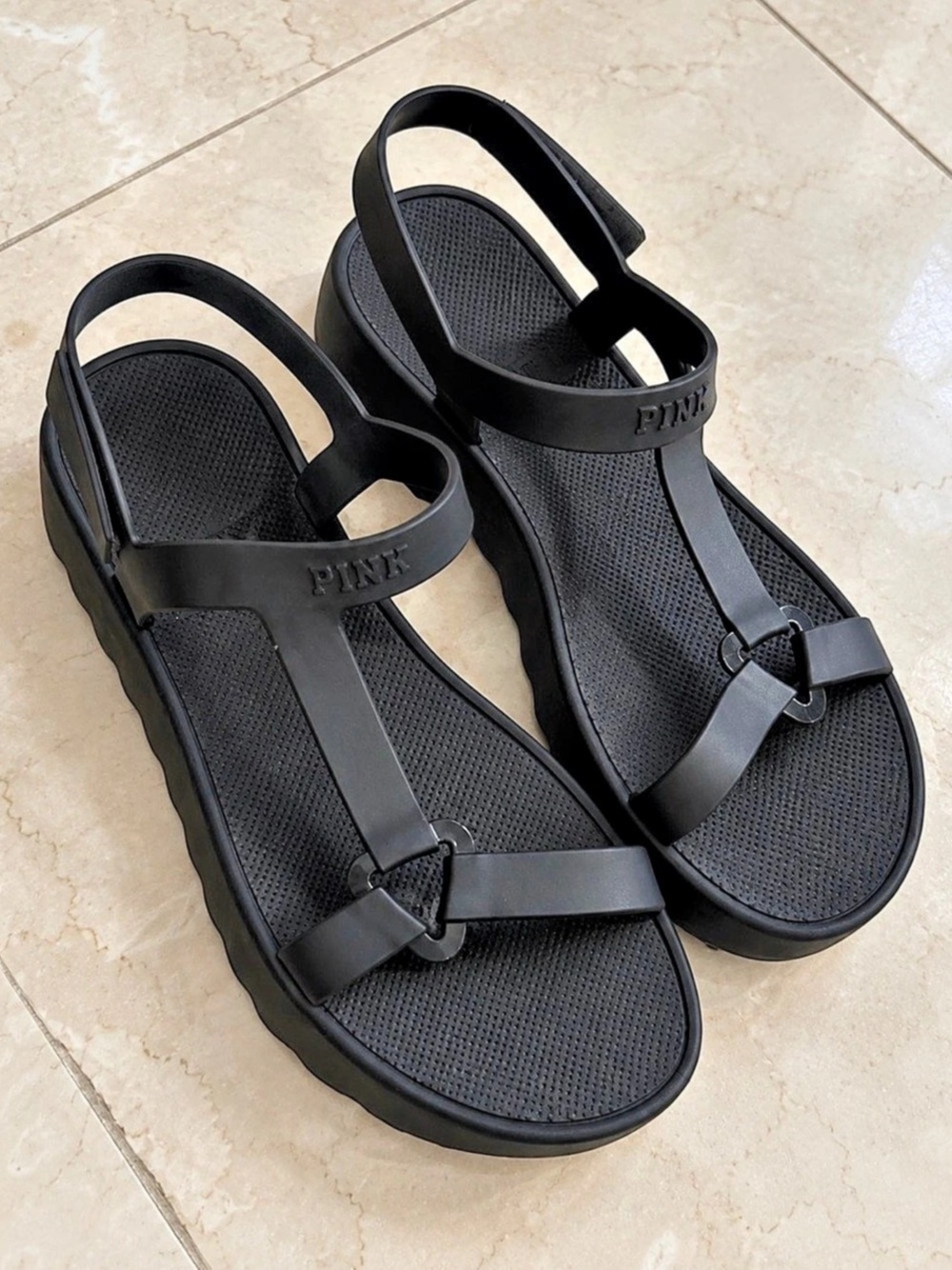 Victoria's Secret Pink Platform Sport Sandals in Black Like New